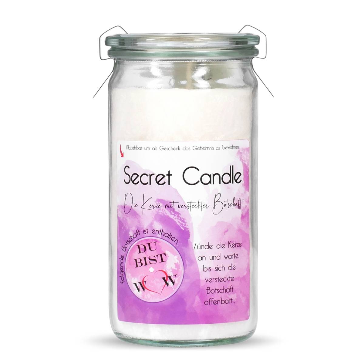 Du bist WOW - Erdbeer Rhabarber - Secret Candle Mini Jumbo Windlicht im Weckglas von Candle Factory