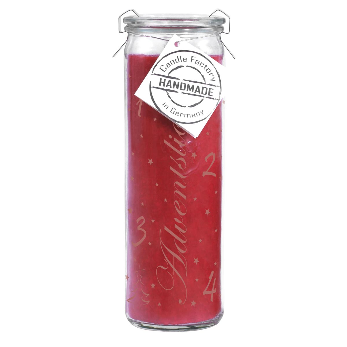 Adventskerze Rot Duftlos - Big Jumbo Windlicht im Weckglas von Candle Factory